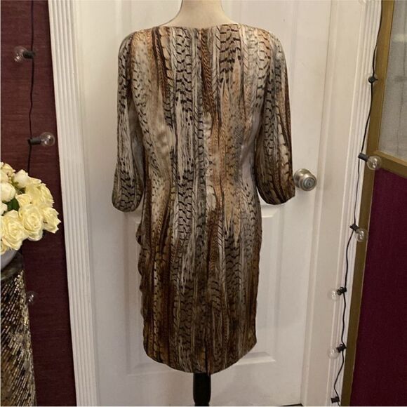 Javier Simorra Barcelona Brown and Tan Feather Print Dress, US4 - Picture 6 of 10